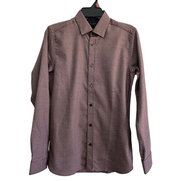 NWOT Ted Baker Mens Button up Dress Shirt Size XSMALL Burgundy Heavy Material - Picture 1 of 5